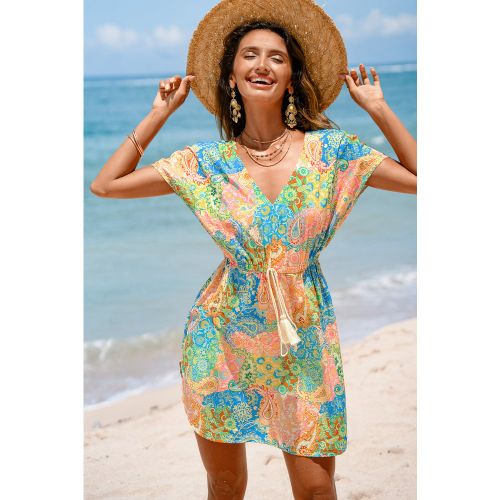 Robe cover up courte paisley col V manches courtes - CUPSHE - Modalova
