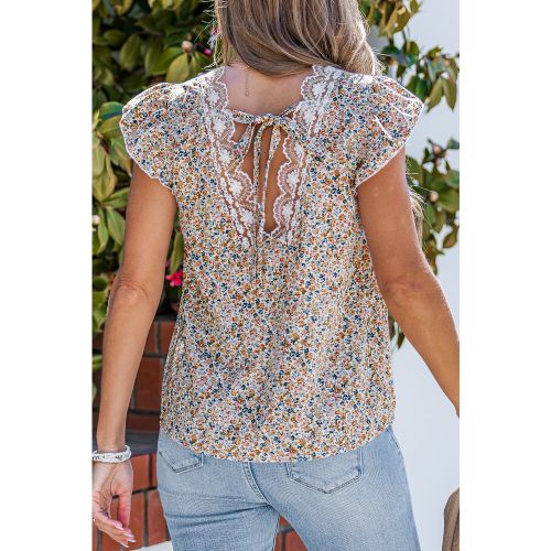 Top floral col V dentelle contrastée - CUPSHE - Modalova