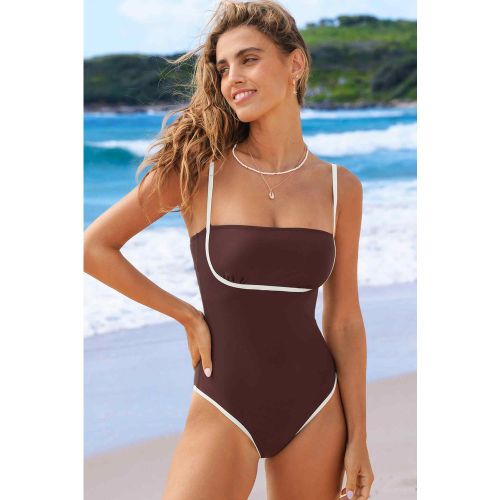 Maillot de bain une pièce avec garniture contrastée et col carré - CUPSHE - Modalova