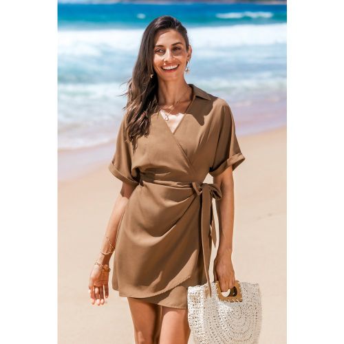 Robe courte marron col de chemise - CUPSHE - Modalova