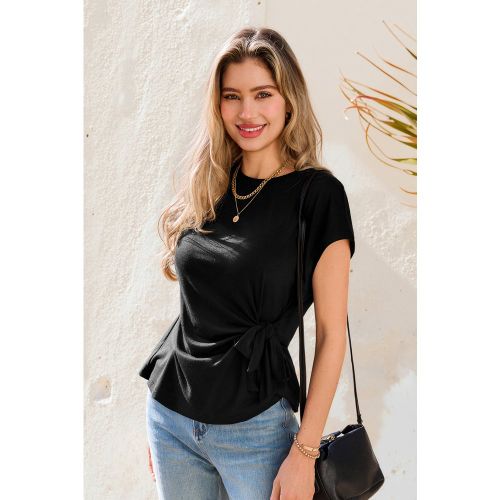 T-shirt noir col rond - CUPSHE - Modalova