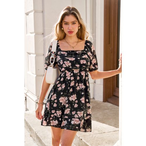 Robe courte florale col carré - CUPSHE - Modalova