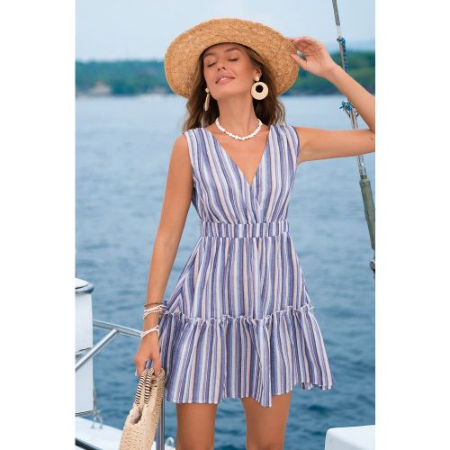 Robe courte à rayures sans manches ourlet à volants - CUPSHE - Modalova