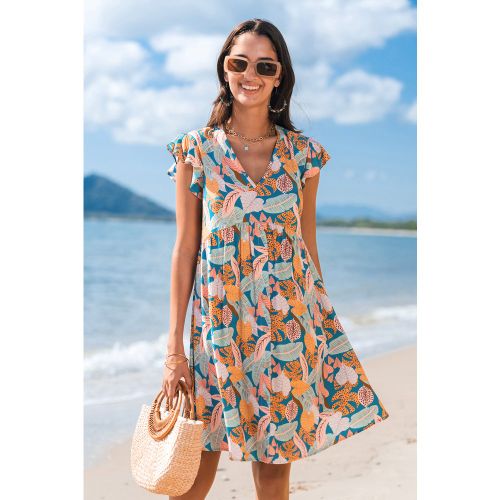 Robe courte tropicale florale garniture à volants - CUPSHE - Modalova