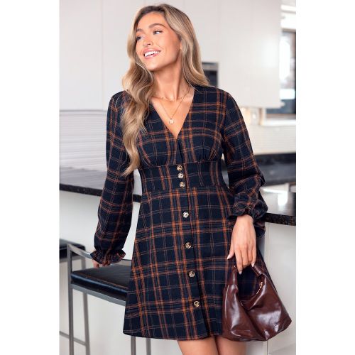 Robe courte bleu marine à carreaux - CUPSHE - Modalova