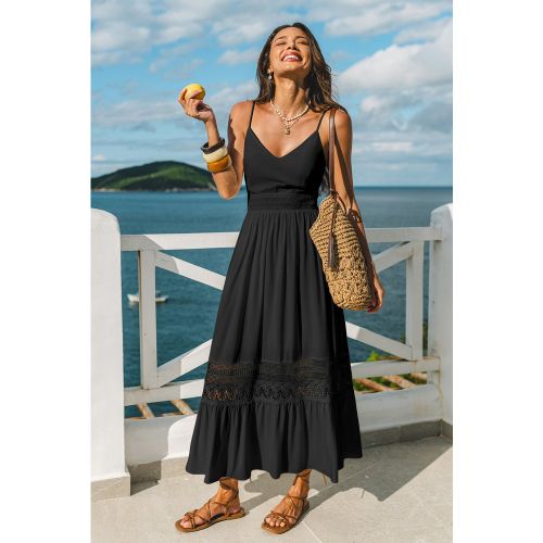 Robe longue noire tissée à col V - CUPSHE - Modalova