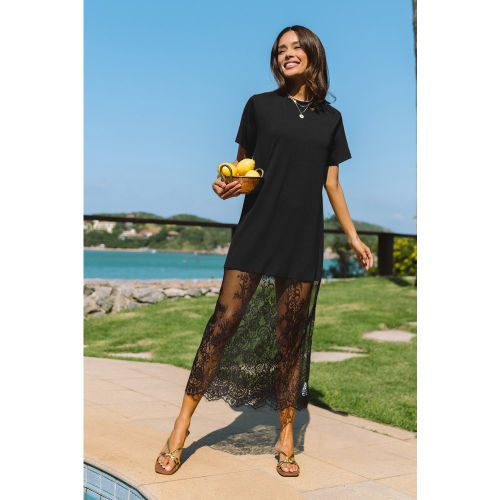 Robe longue à col rond et panneau transparent - CUPSHE - Modalova