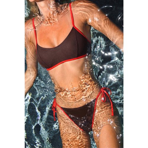 Bikini marron à col scoop et jambe haute - CUPSHE - Modalova