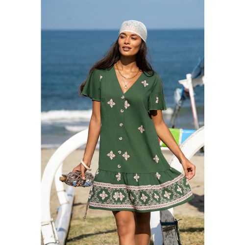 Robe courte fleurie à col V et manches courtes - CUPSHE - Modalova