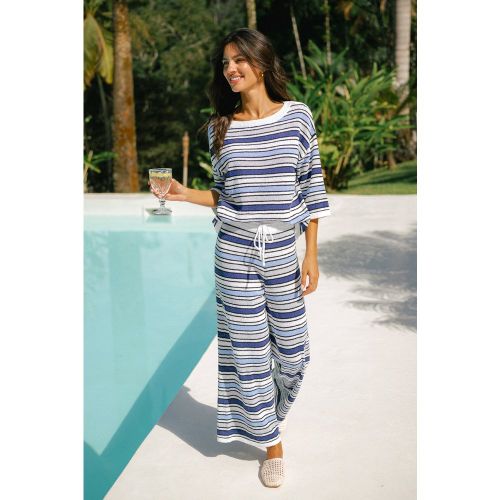 Pantalon rayé en tricot à cordon et jambe droite - CUPSHE - Modalova
