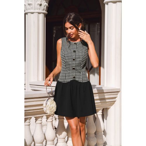 Robe courte vichy à col rond sans manches - CUPSHE - Modalova