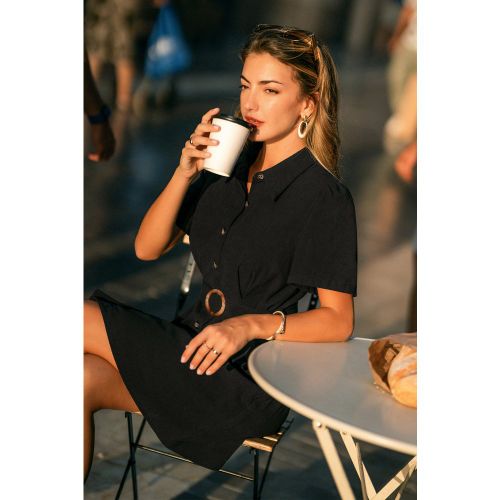 Robe courte à col chemise et manches courtes - CUPSHE - Modalova