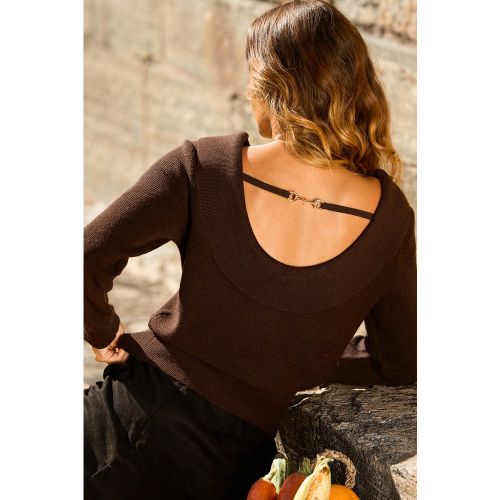 Pull marron à col scoop et dos bas - CUPSHE - Modalova