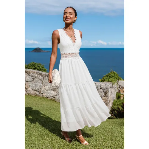 Robe longue blanche à col V sans manches - CUPSHE - Modalova