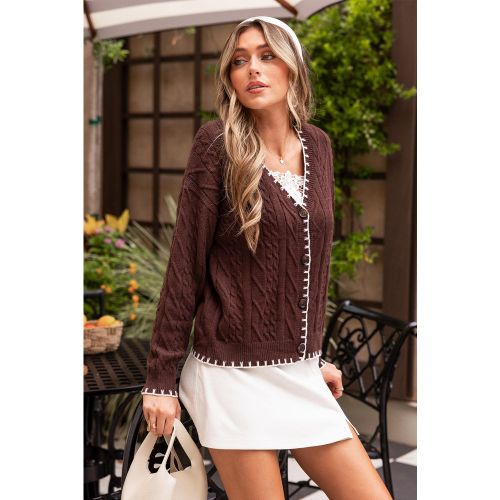 Cardigan marron à col V et manches longues - CUPSHE - Modalova