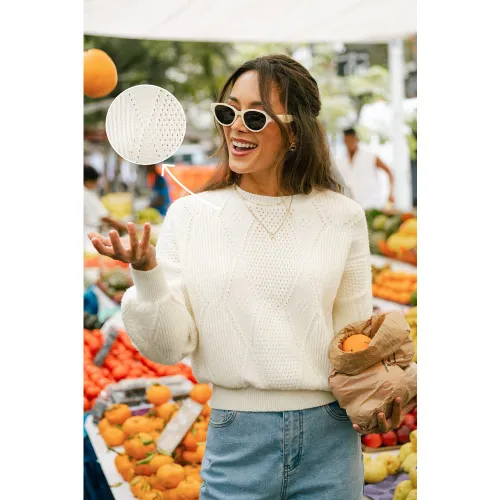 Pull blanc à col rond et manches longues - CUPSHE - Modalova