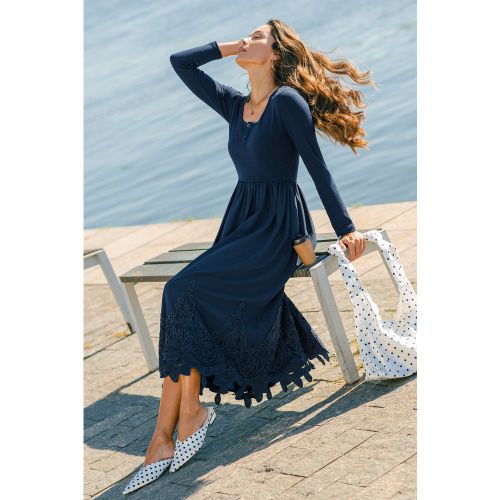 Robe midi bleue en tricot à col rond et manches longues - CUPSHE - Modalova