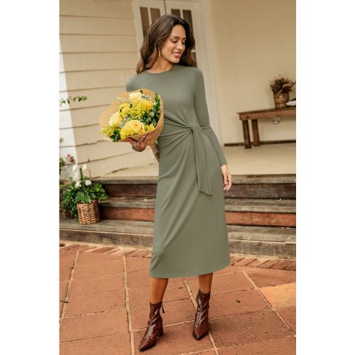 Robe longue verte à col rond et détail noué - CUPSHE - Modalova