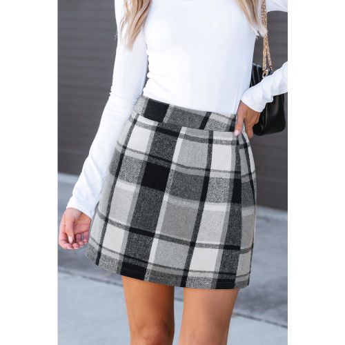 Jupe courte à carreaux à taille élastique en tissu mélangé - CUPSHE - Modalova