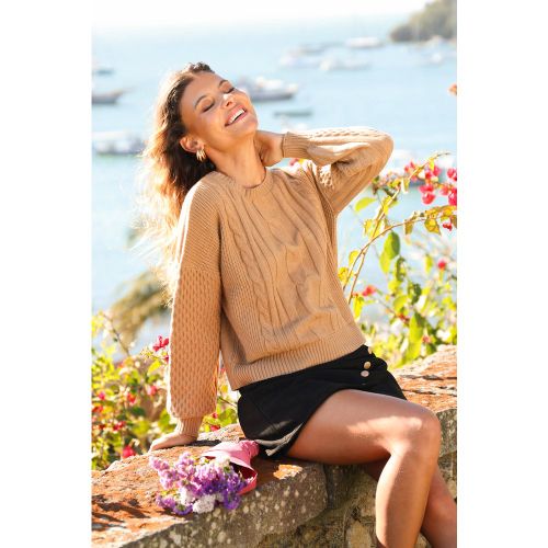 Pull marron en tricot mélangé à col rond et manches longues - CUPSHE - Modalova