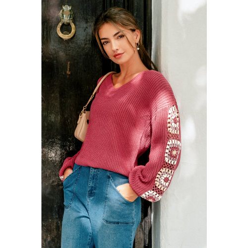 Pull rose col V garniture crochet - CUPSHE - Modalova