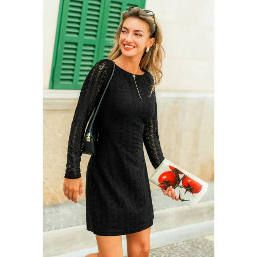 Robe courte tissée à col rond et manches longues - CUPSHE - Modalova