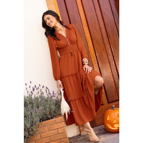 Robe longue à col V et manches longues - CUPSHE - Modalova