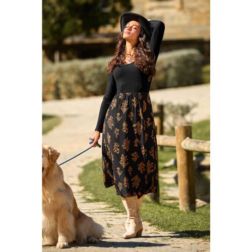 Robe midi fleurie à col scoop et manches longues - CUPSHE - Modalova