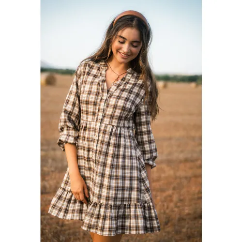 Robe courte à carreaux tissée à col cranté - CUPSHE - Modalova