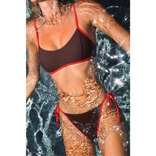 Bikini marron à col scoop et jambe haute - CUPSHE - Modalova