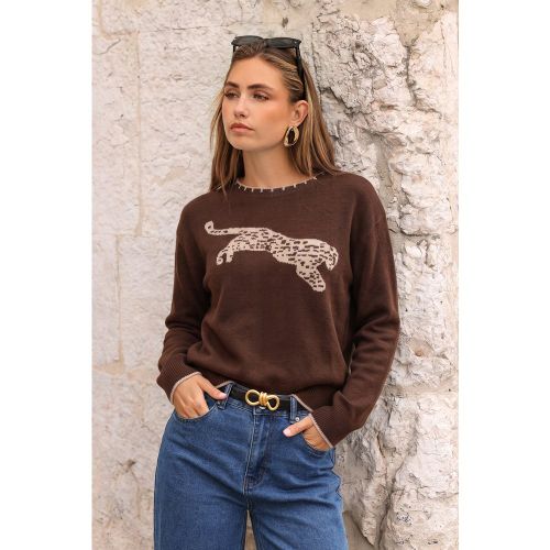 Pull léopard à col rond et manches longues - CUPSHE - Modalova