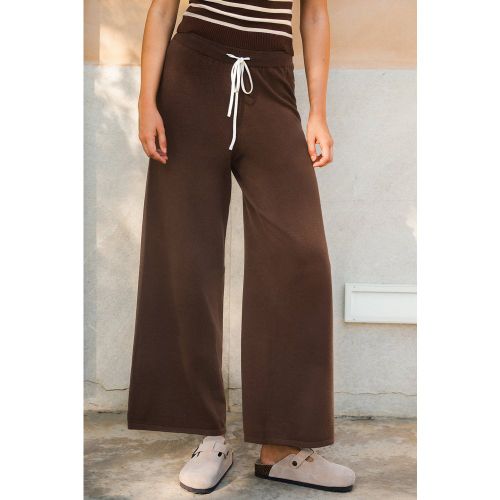 Pantalon marron en tricot à cordon et jambe droite - CUPSHE - Modalova