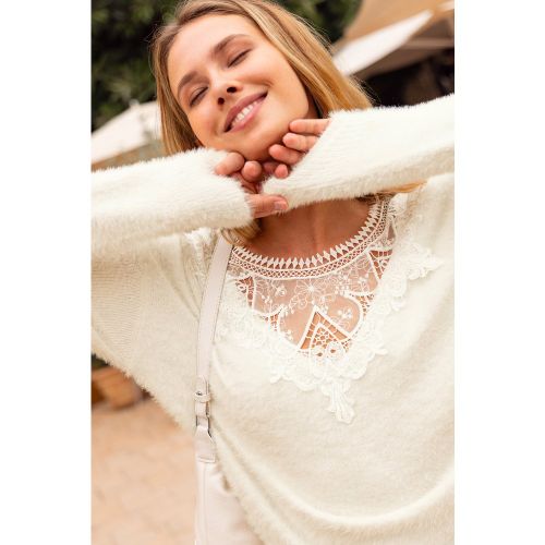 Pull en tricot à col rond et bordure en dentelle - CUPSHE - Modalova