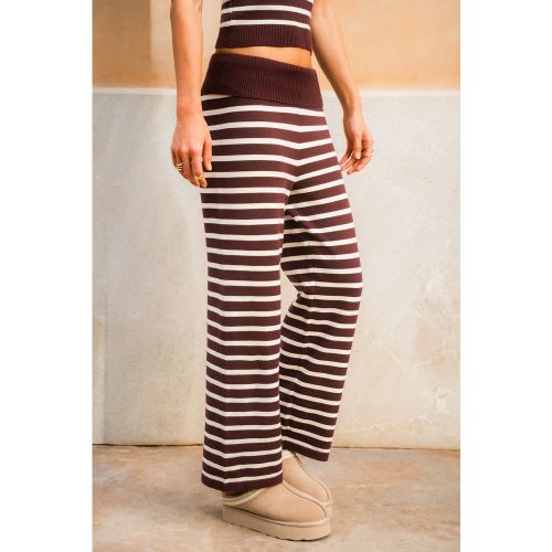 Pantalon rayé en tricot à taille rabattable - CUPSHE - Modalova