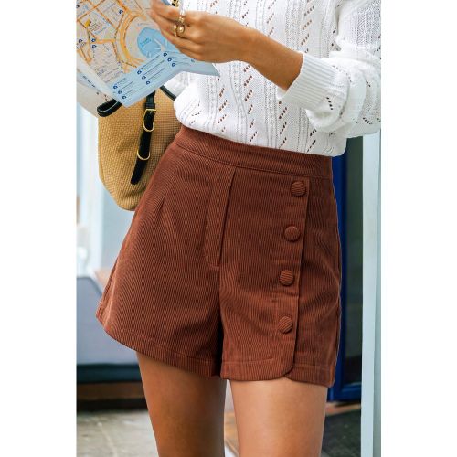 Short marron en tricot à détail bouton et jambe droite - CUPSHE - Modalova