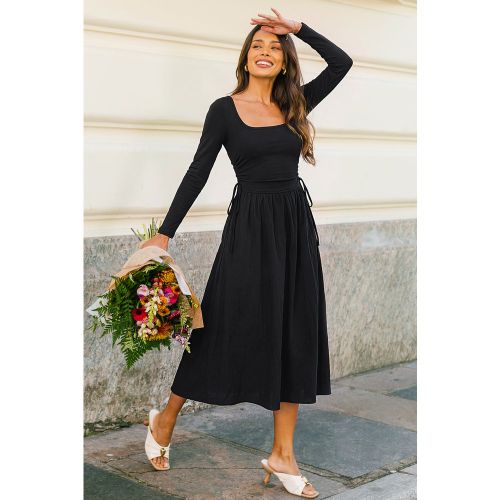 Robe longue en tricot à col carré et manches longues - CUPSHE - Modalova