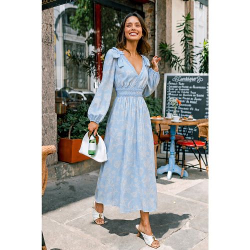 Robe longue florale doublée à col V et manches longues - CUPSHE - Modalova