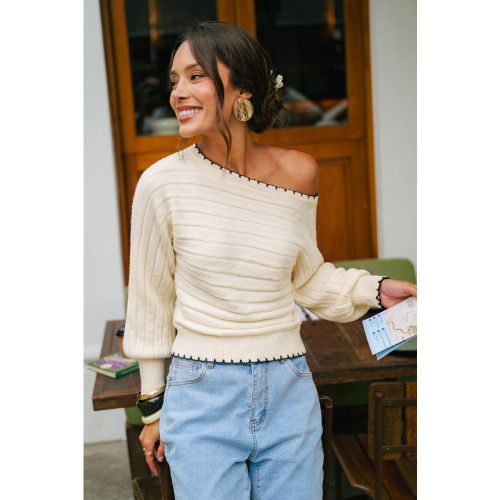 Pull en tricot mélangé à col bateau et manches longues - CUPSHE - Modalova