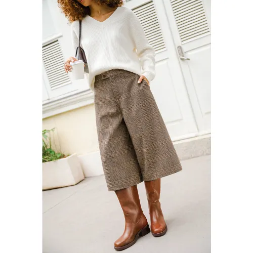 Pantalon-culotte à carreaux à taille élastique et jambe large - CUPSHE - Modalova