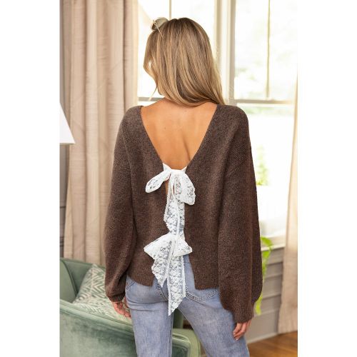 Pull marron réversible à col rond et détail nœud - CUPSHE - Modalova