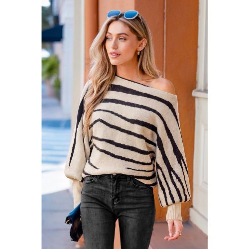 Pull zébré en tricot à épaules dénudées - CUPSHE - Modalova