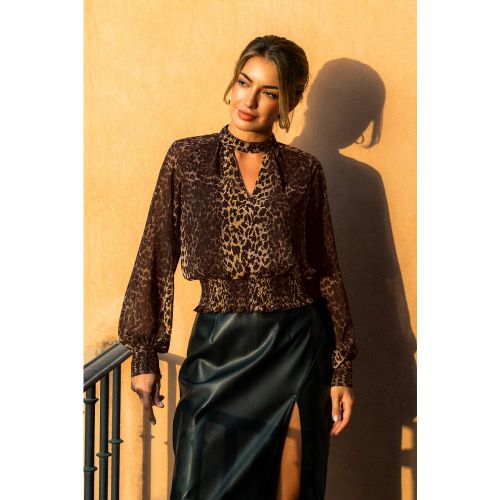 Blouse léopard à col montant et découpe goutte d'eau - CUPSHE - Modalova