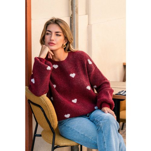 Pull à motif cœur en tricot à col rond - CUPSHE - Modalova