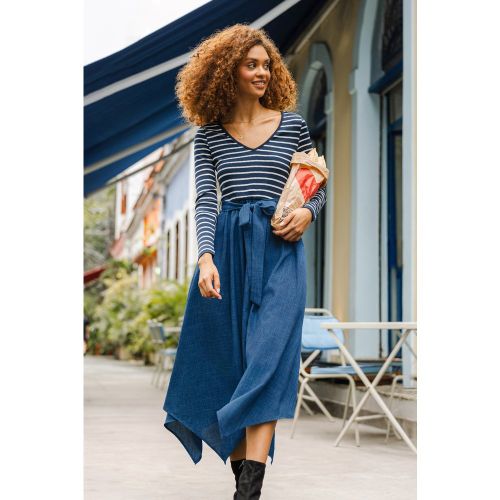 Robe midi rayée à col V et nouer à la taille - CUPSHE - Modalova