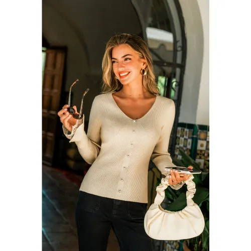 Pull ajusté en tricot à col V - CUPSHE - Modalova