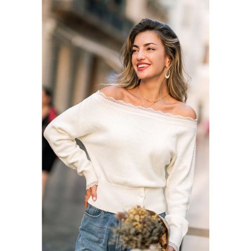 Pull à épaules dénudées et bordure en dentelle - CUPSHE - Modalova