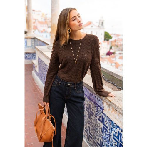 Pull marron en tricot à col rond et manches longues - CUPSHE - Modalova