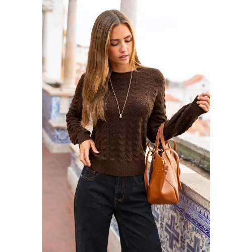 Pull marron en tricot à col rond et manches longues - CUPSHE - Modalova