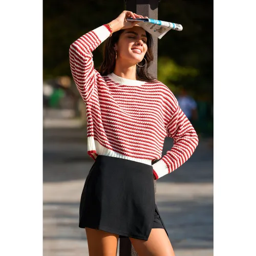 Pull rayé en tricot à col rond et manches longues - CUPSHE - Modalova