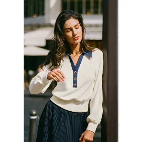 Top en tricot à col chemise et manches longues - CUPSHE - Modalova